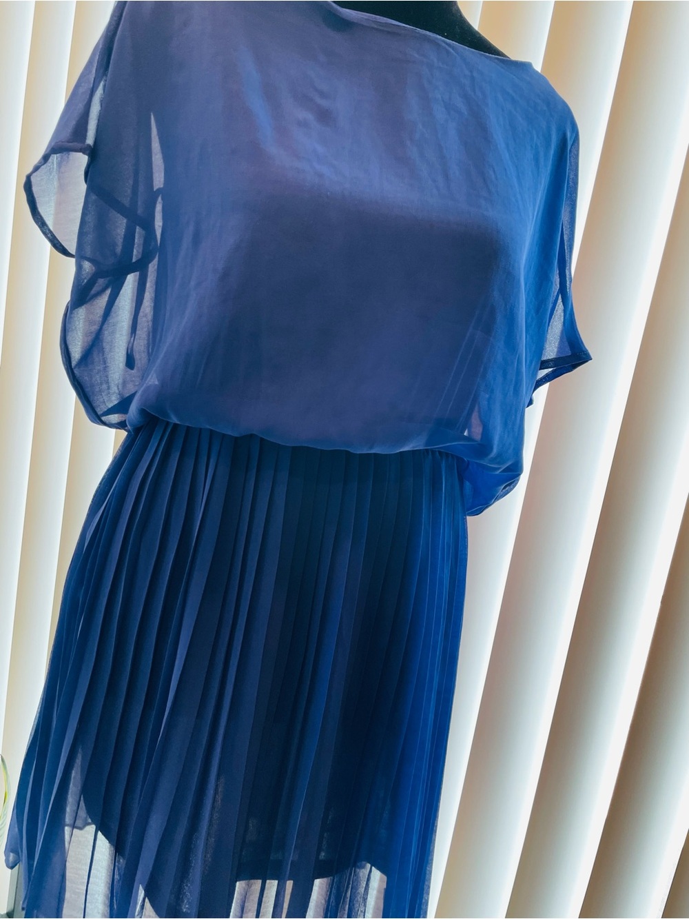 Lush Royal Blue Pleated Chiffon Dress